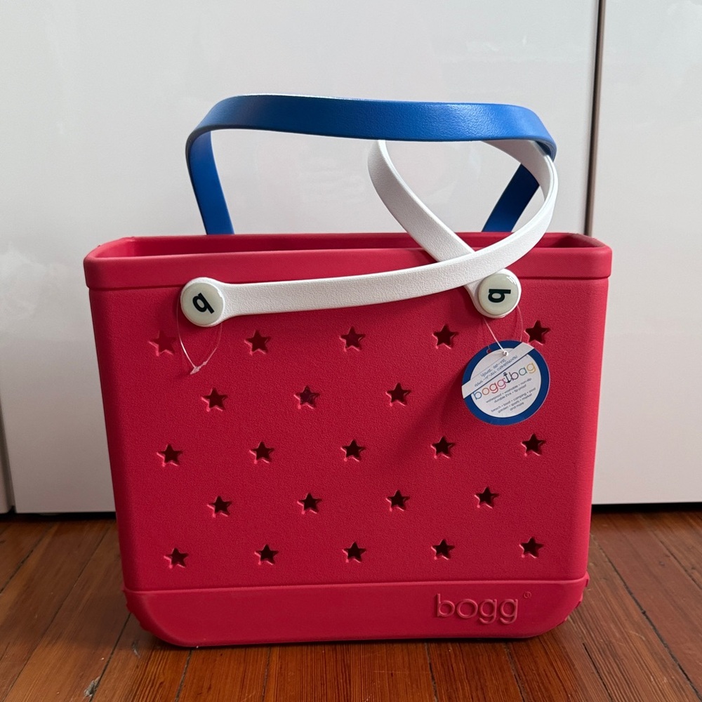 Large Bogg Bag STARS & STRIPES Tote in Red with Blue & White Handles